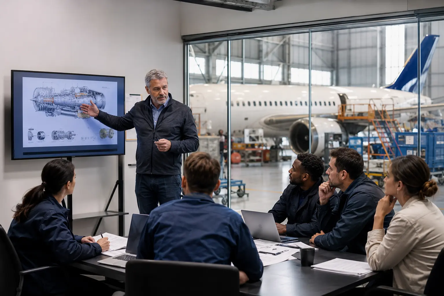 Aircraft engineering team attending technical training
